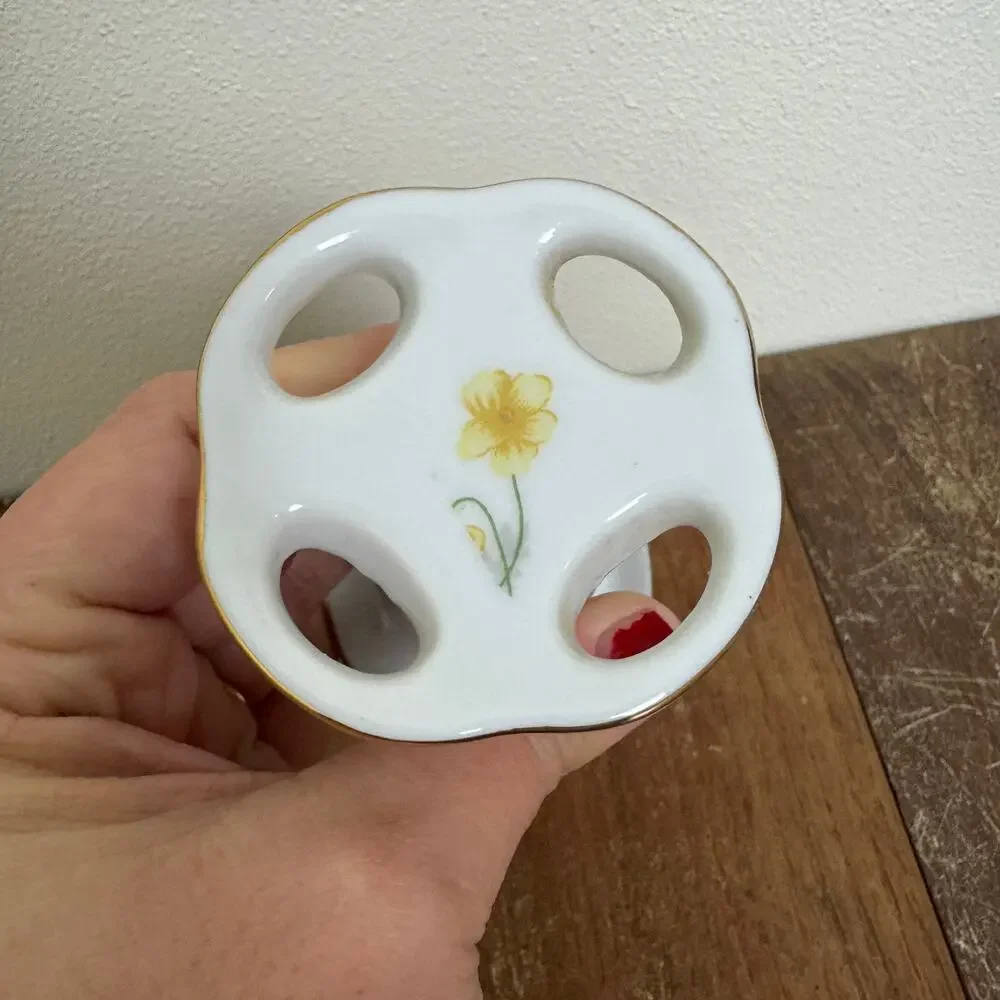 Vintage‎ Japan Porcelain 3pc Bathroom Set Yellow Floral Gold Trim Shell Dish Cup
